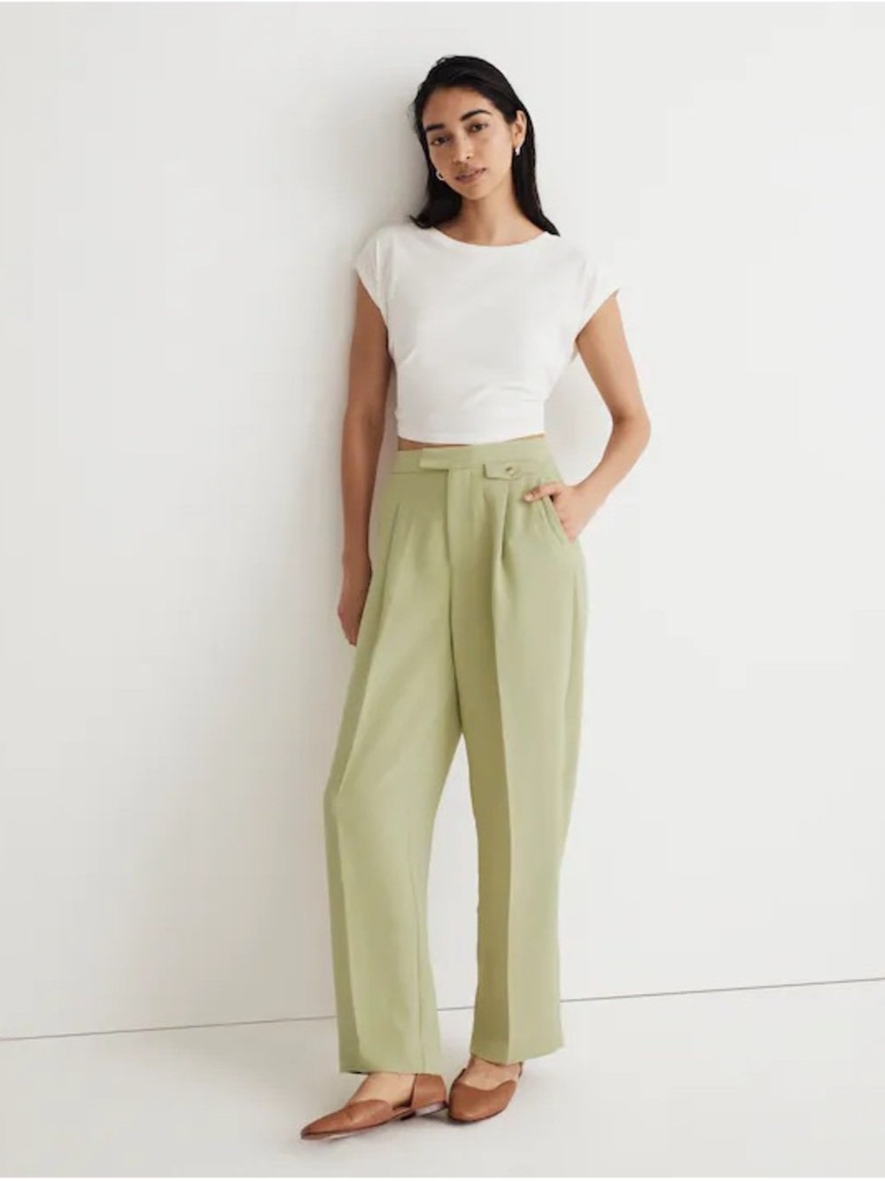 Madewell Rosedale High-Rise Straight Pant in Crepe (Blanched Olive)